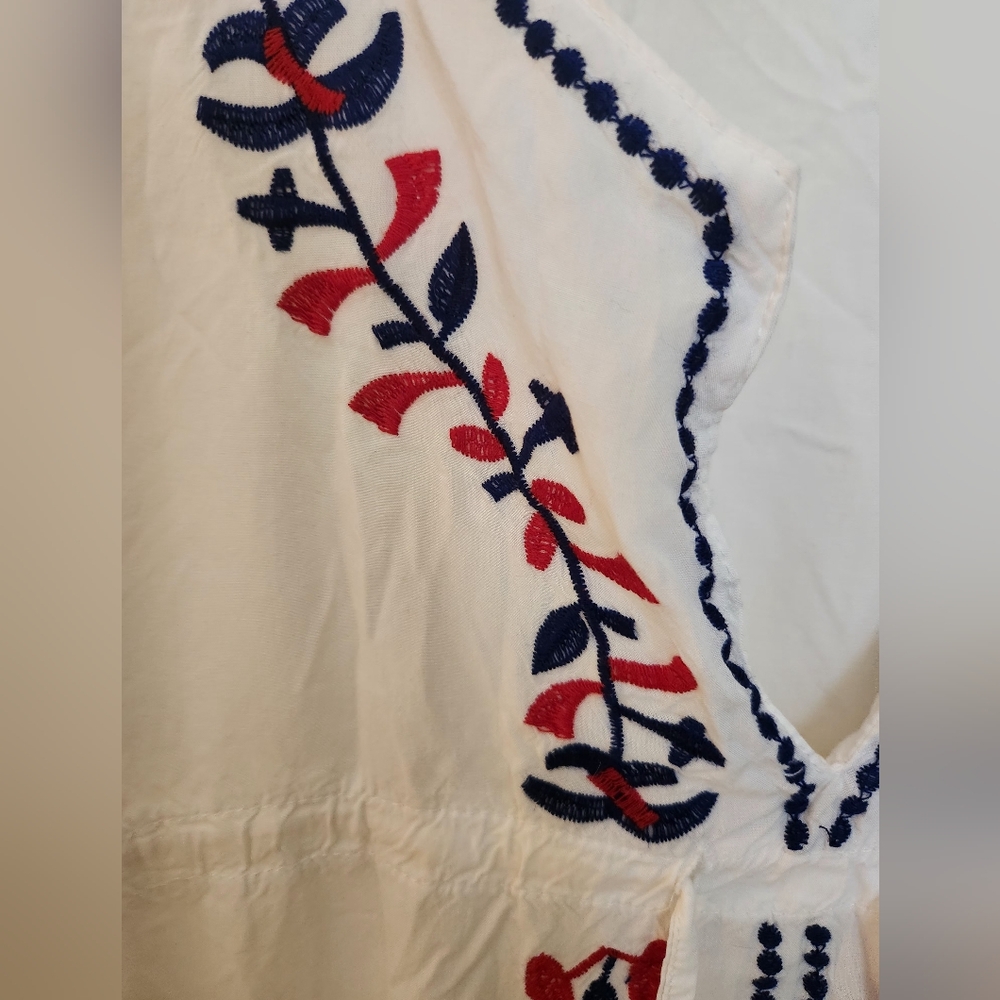 White Embroidered Tunic with Red and Blue Accents Swimsuit Coverup - Picture 3 of 4